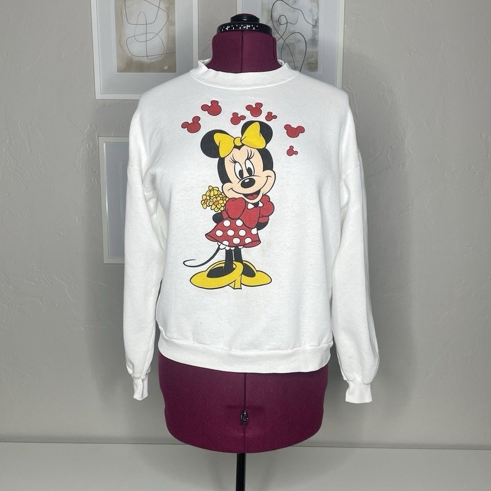 Disney Designs Sweatshirt Womens Large White Minnie Mouse Vintage‎ Graphic USA